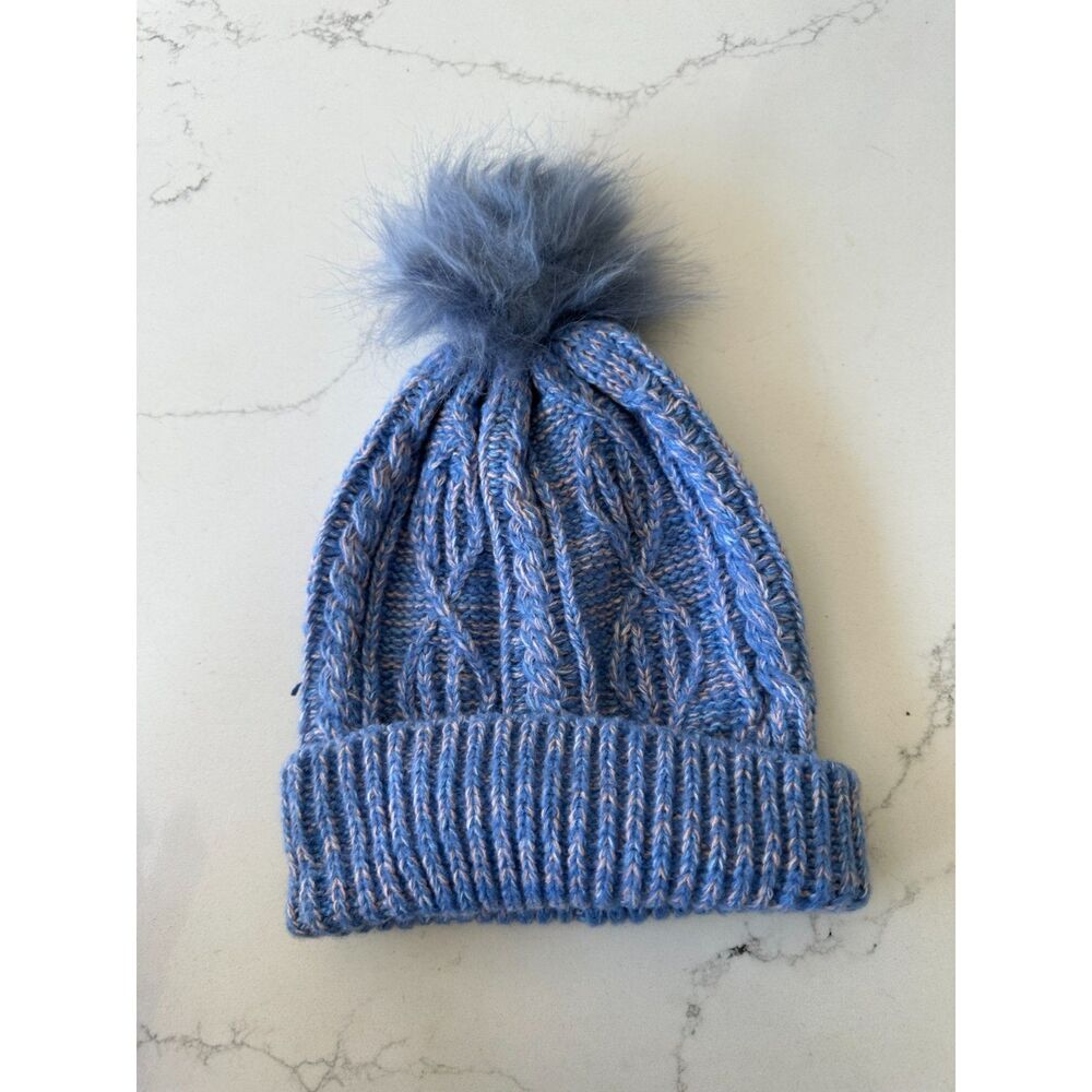 NWT DSG Cable Pom Beanie Blue Melange Girls One Size